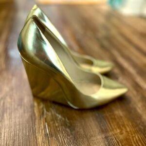Alice + Olivia Gold Wedge Heels
